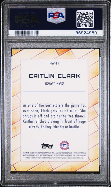 2022 Bowman University Best Hardwood Warriors Caitlin Clark #Hw21 Mint 9 back