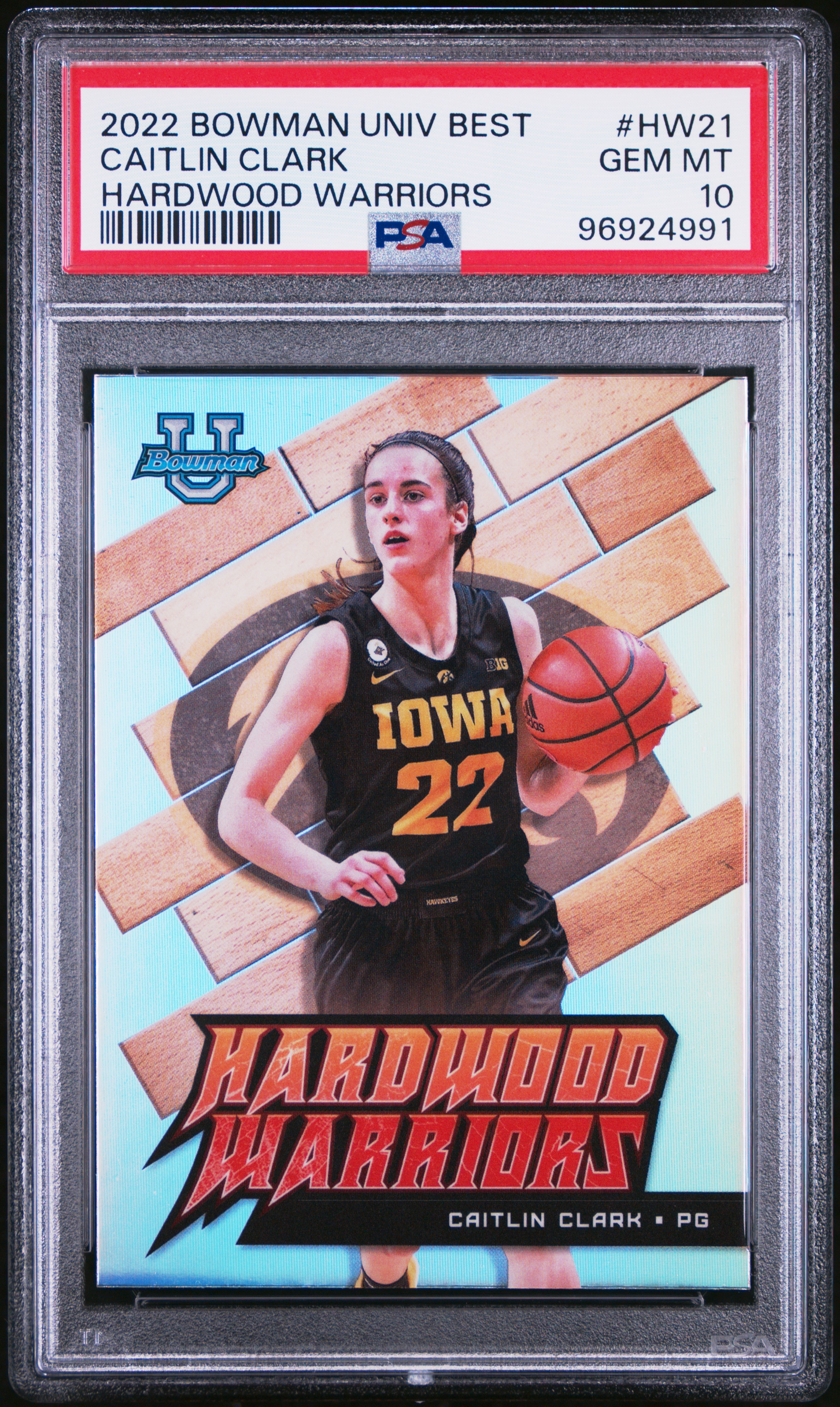 2022 Bowman University Best Hardwood Warriors Caitlin Clark #Hw21 Gem Mt 10 front