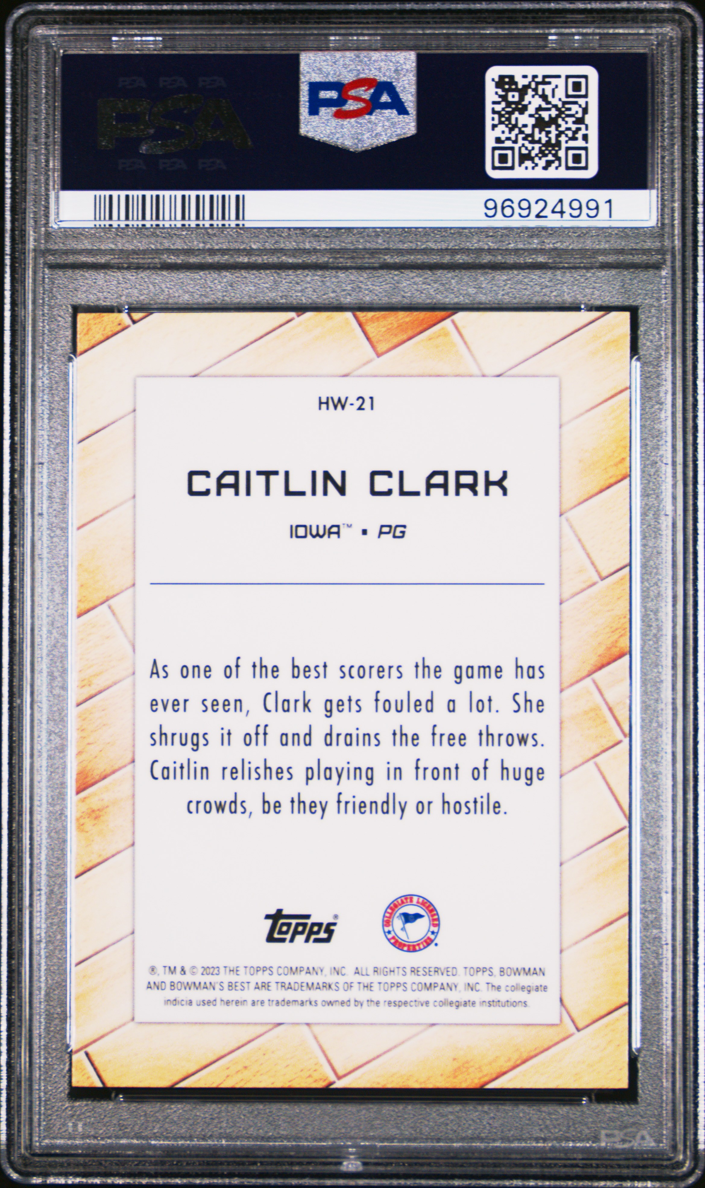 2022 Bowman University Best Hardwood Warriors Caitlin Clark #Hw21 Gem Mt 10 back