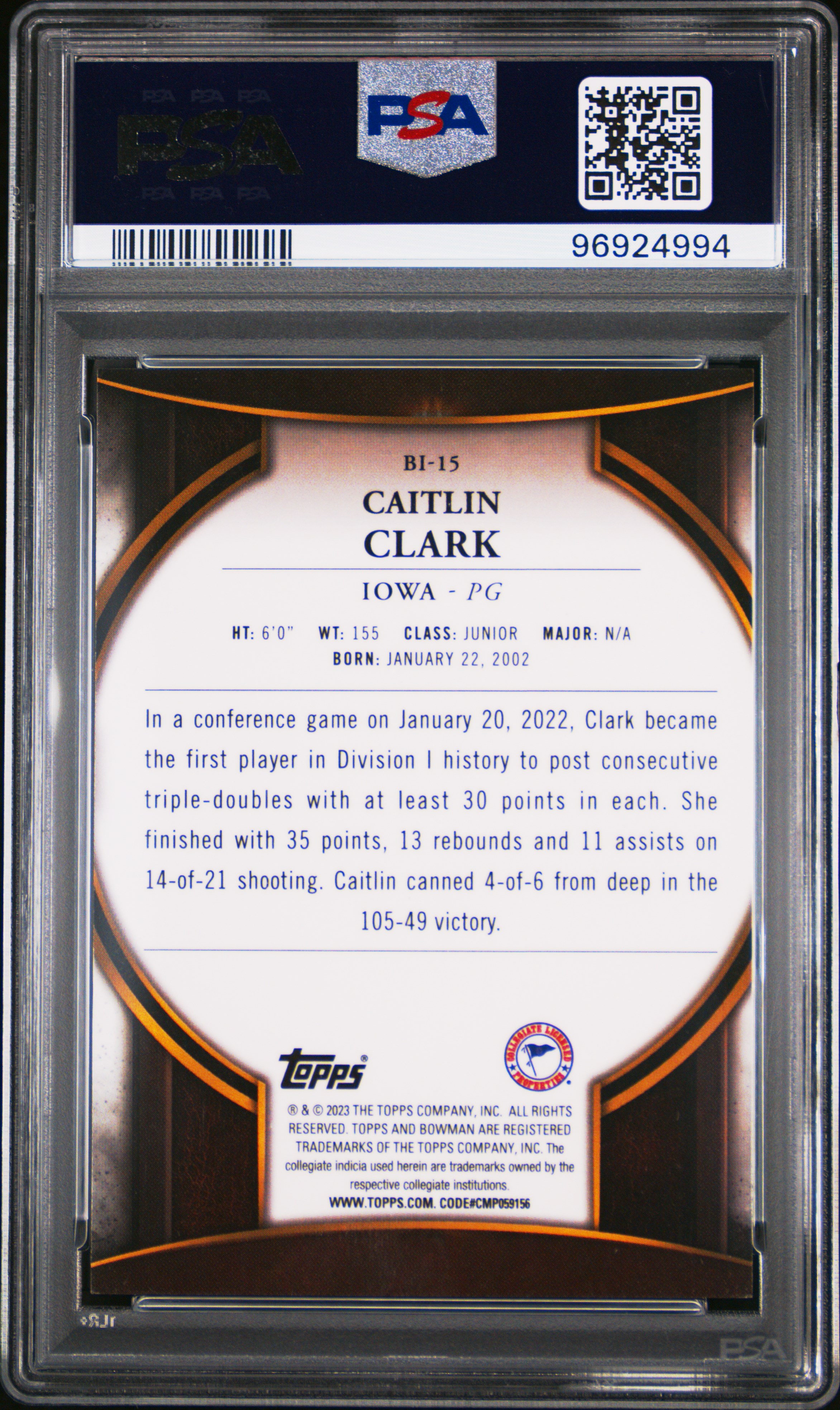 2022 Bowman Chrome University Bowman Invicta Caitlin Clark #Bi15 (Bowman Invicta) Nm-Mt 8 back
