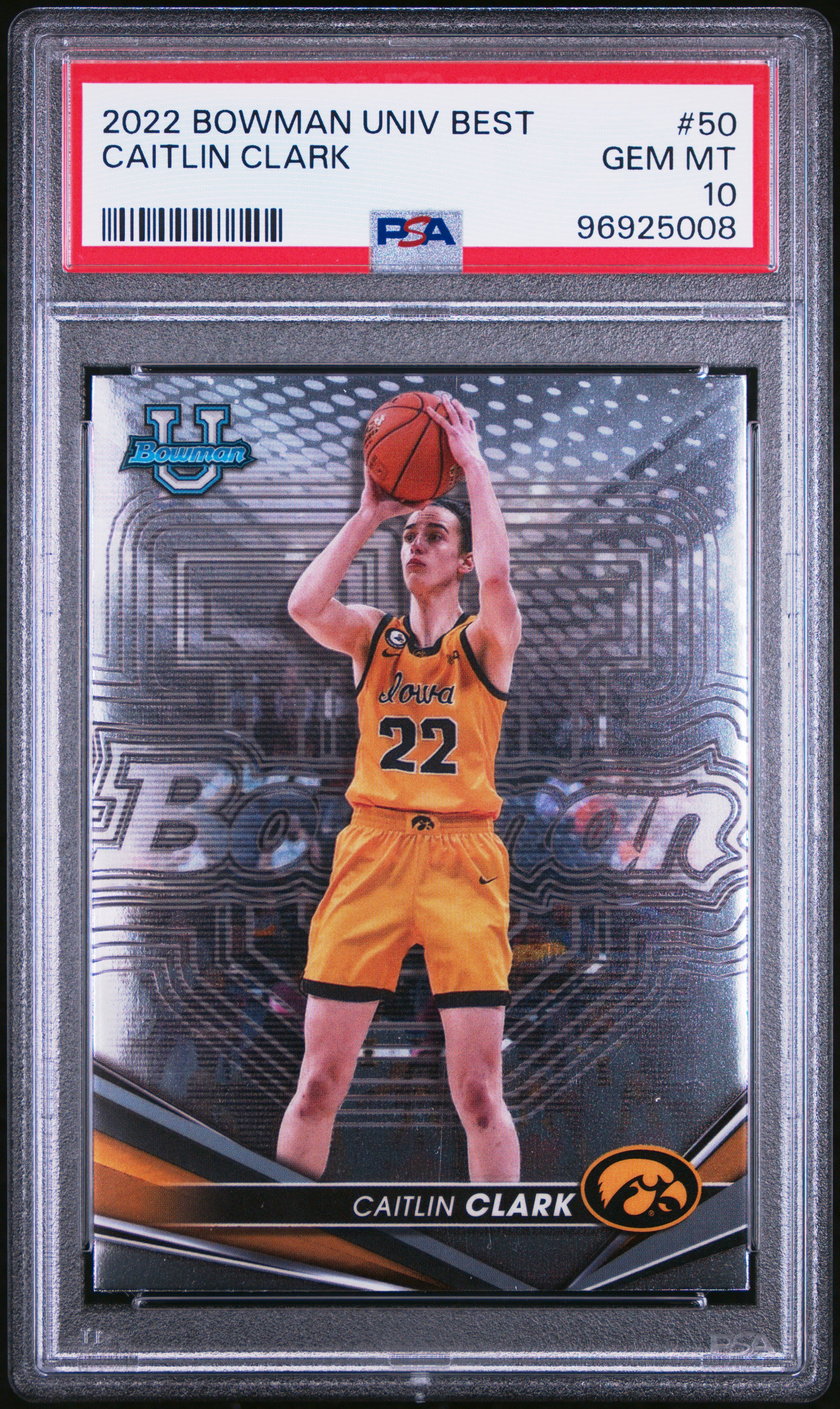 2022 Bowman University Best Caitlin Clark #50 Gem Mt 10 front