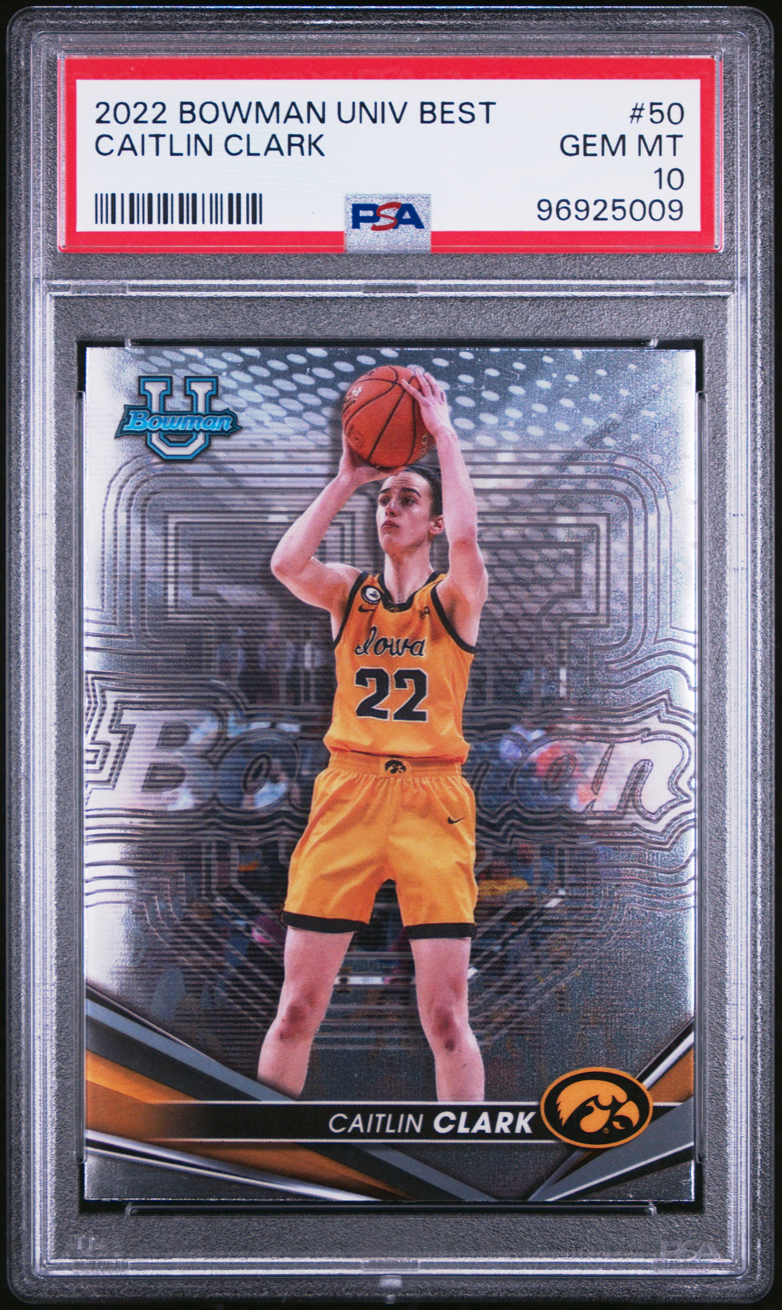 2022 Bowman University Best Caitlin Clark #50 Gem Mt 10 front