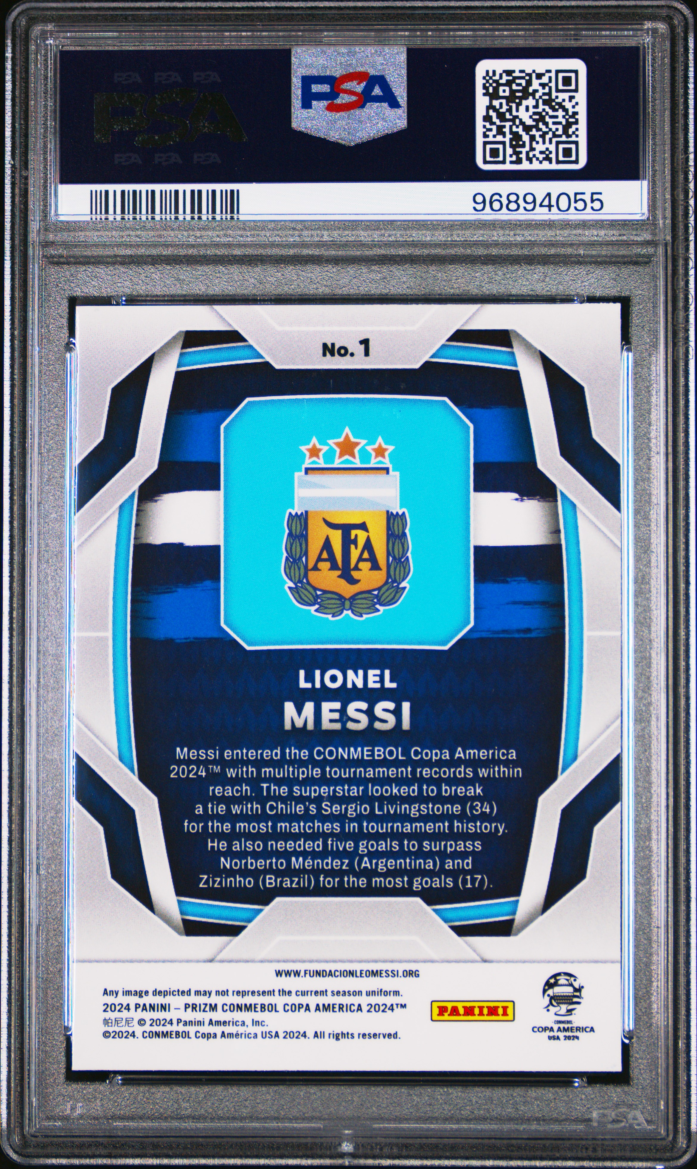 2024 Panini Prizm Conmebol Copa America Lionel Messi #1 Gem Mt 10 back