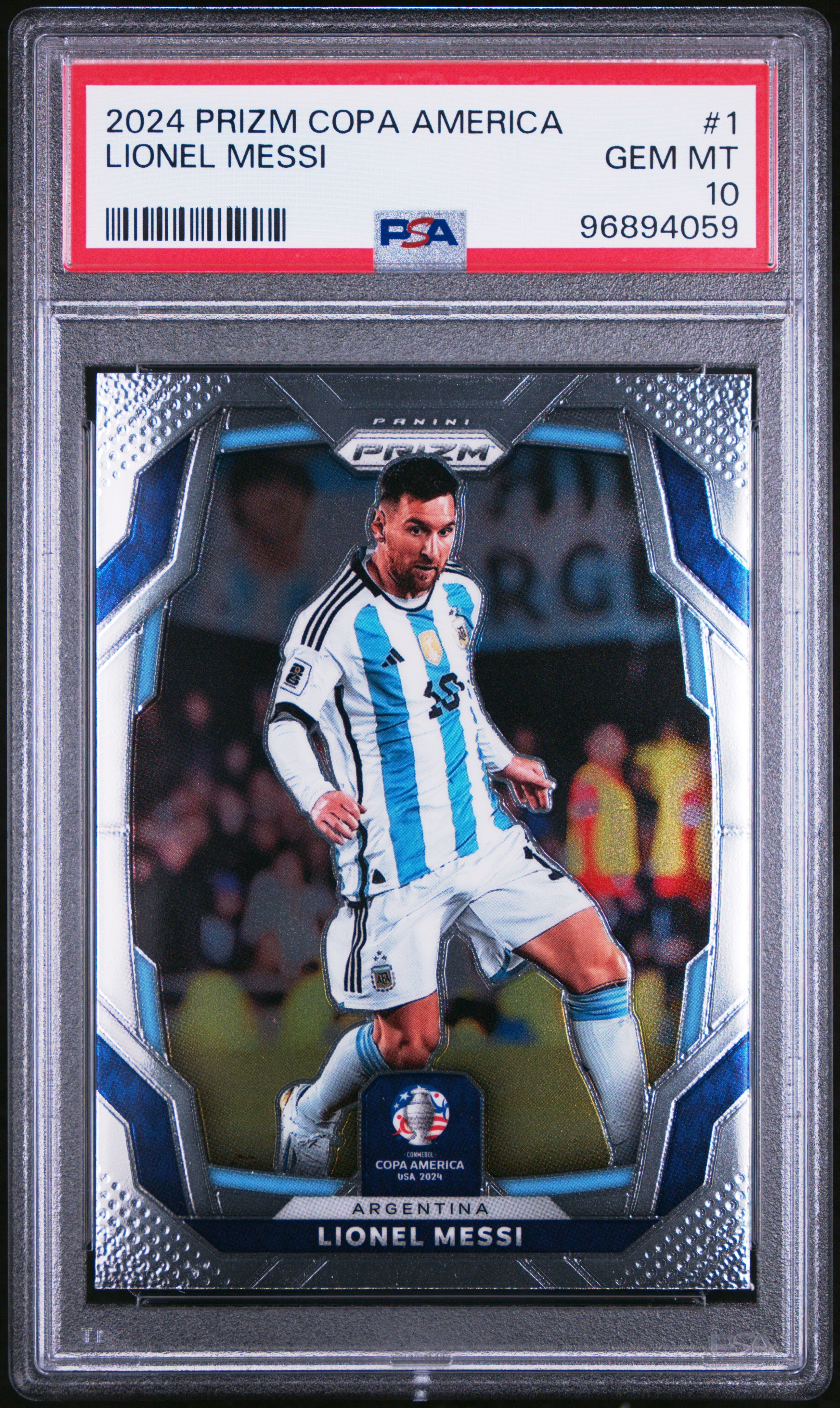 2024 Panini Prizm Conmebol Copa America Lionel Messi #1 Gem Mt 10 front