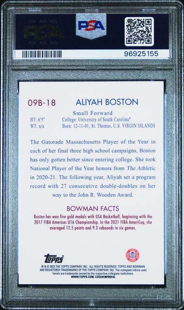 2022 Bowman Chrome University 2009 Bowman Aliyah Boston #09B18 (2009 Bowman) Mint 9 back