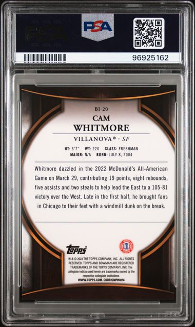 2022 Bowman Chrome University Bowman Invicta Cam Whitmore #Bi20 (Bowman Invicta) Mint 9 back