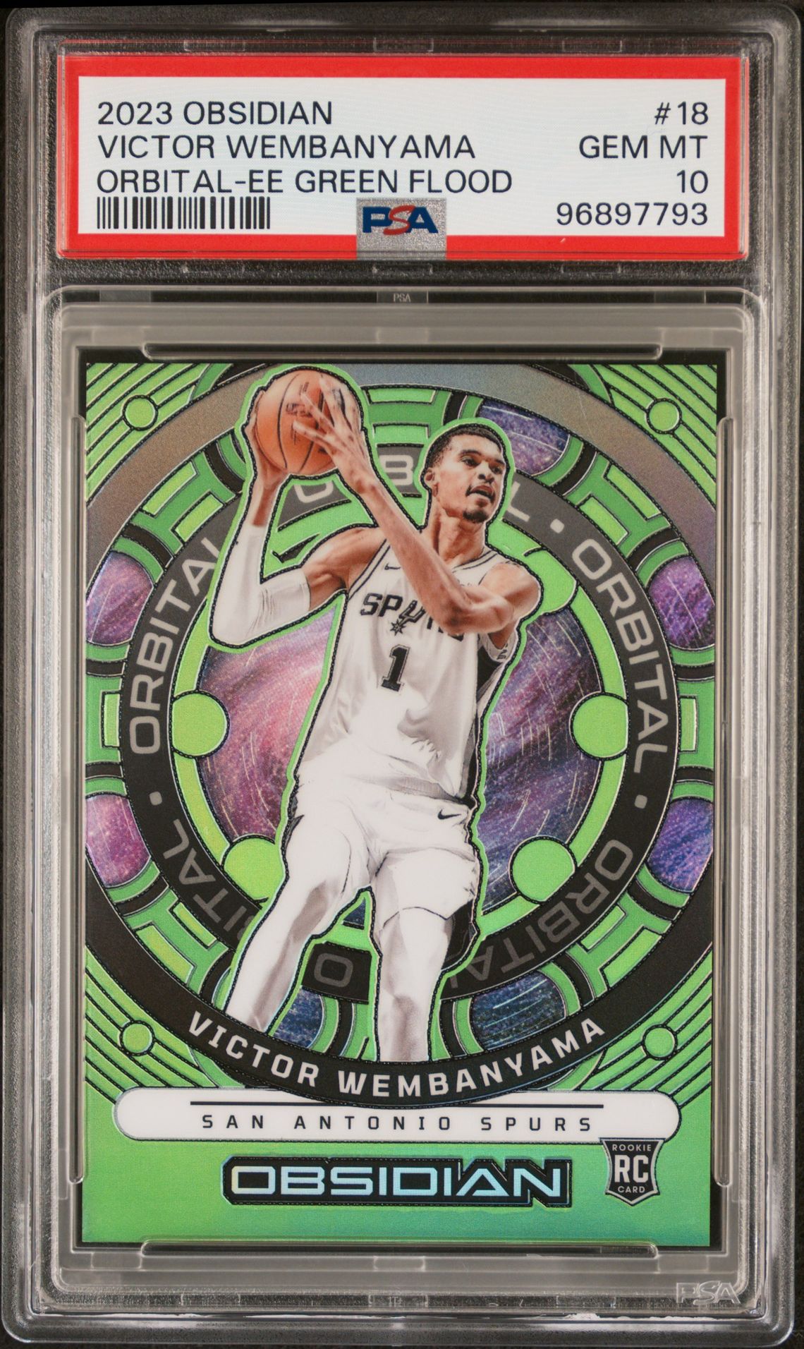 2023 Panini PANINI OBSIDIAN ORBITAL EE GREEN FLOOD #18 Victor Wembanyama front