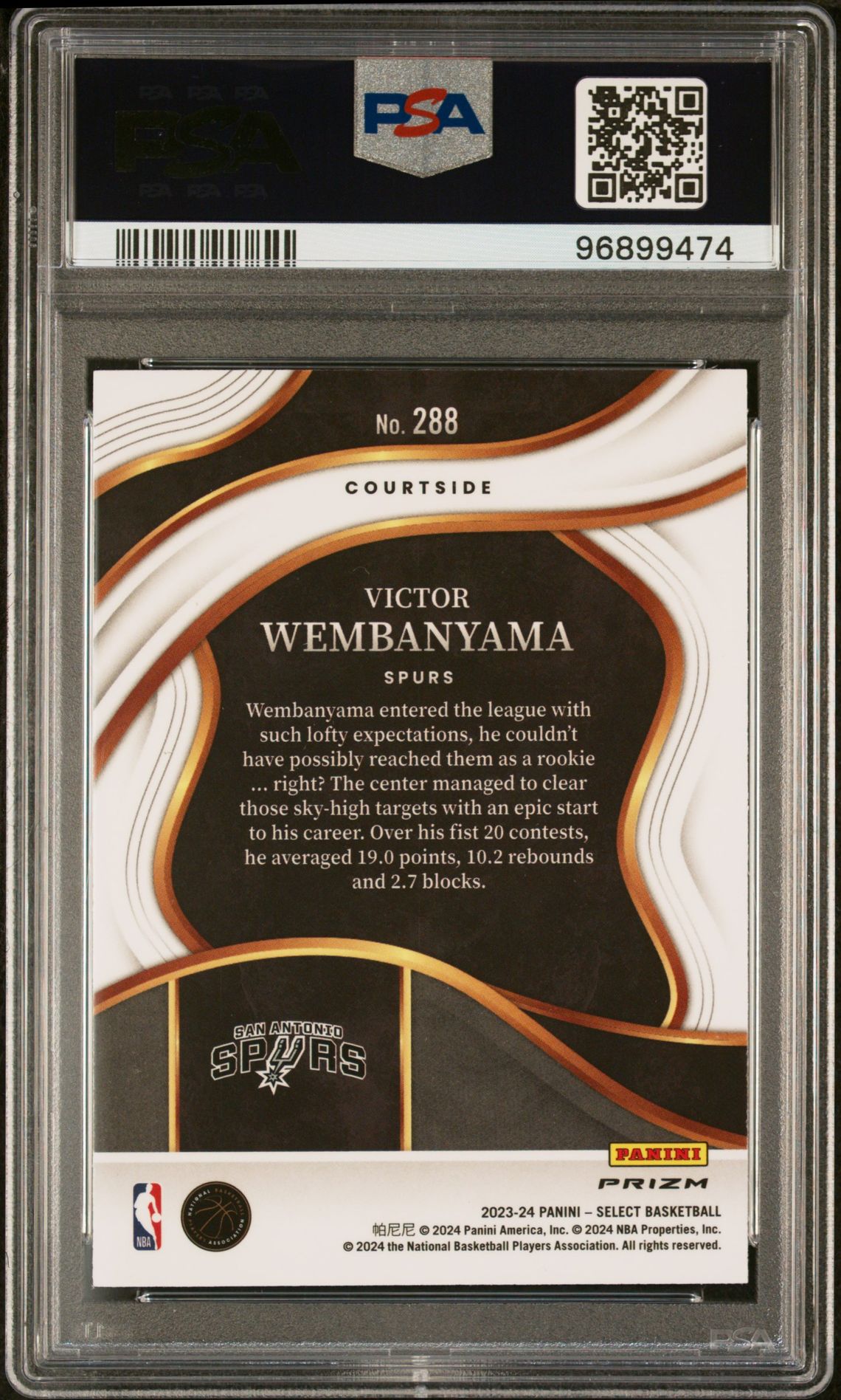 2023 Panini Select Victor Wembanyama #288 (Blue Prizm) Gem Mt 10 back