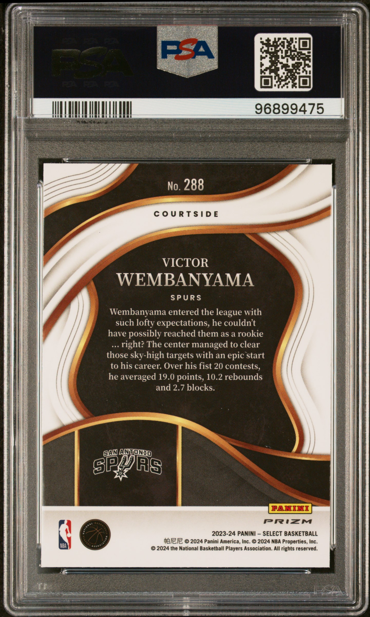 2023 Panini Select Victor Wembanyama #288 (Blue Prizm) Gem Mt 10 back