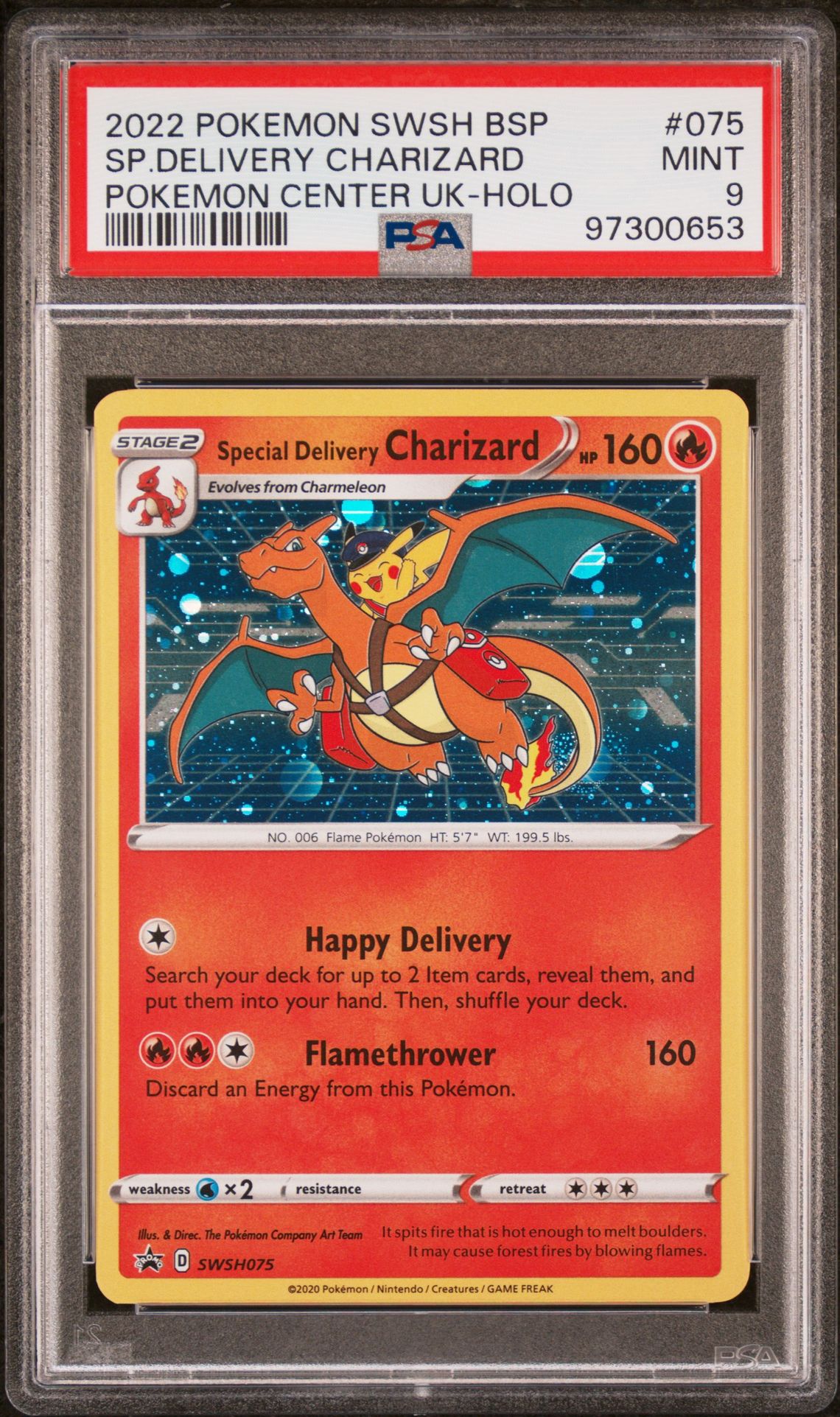 2022 Pokemon Swsh Black Star Promo Sp.delivery Charizard #075 (Pokemon Center Uk-Holo) Mint 9 front