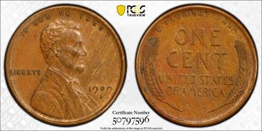 1909-S 1C Lincoln AU58BN