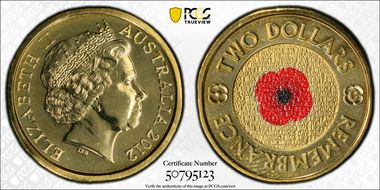2012-C $2 Remembrance Day Colorized MS69