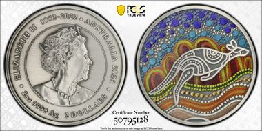 2023-P $2 Kangaroo - Yongka 2oz Ag  Colorized Antique Finish SP70