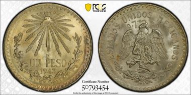 1943-M Peso KM-455  Ag MS66