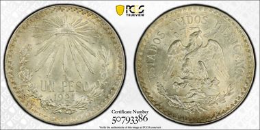 1921-M Peso KM-455  Ag MS64