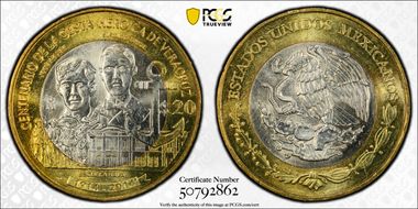 2014-Mo 20 Peso Heroic Defense of Veracruz MS65