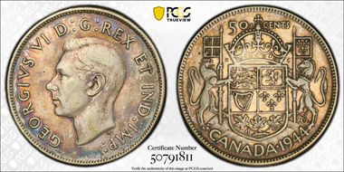 1944 50C Wide Date Far 4 VF35