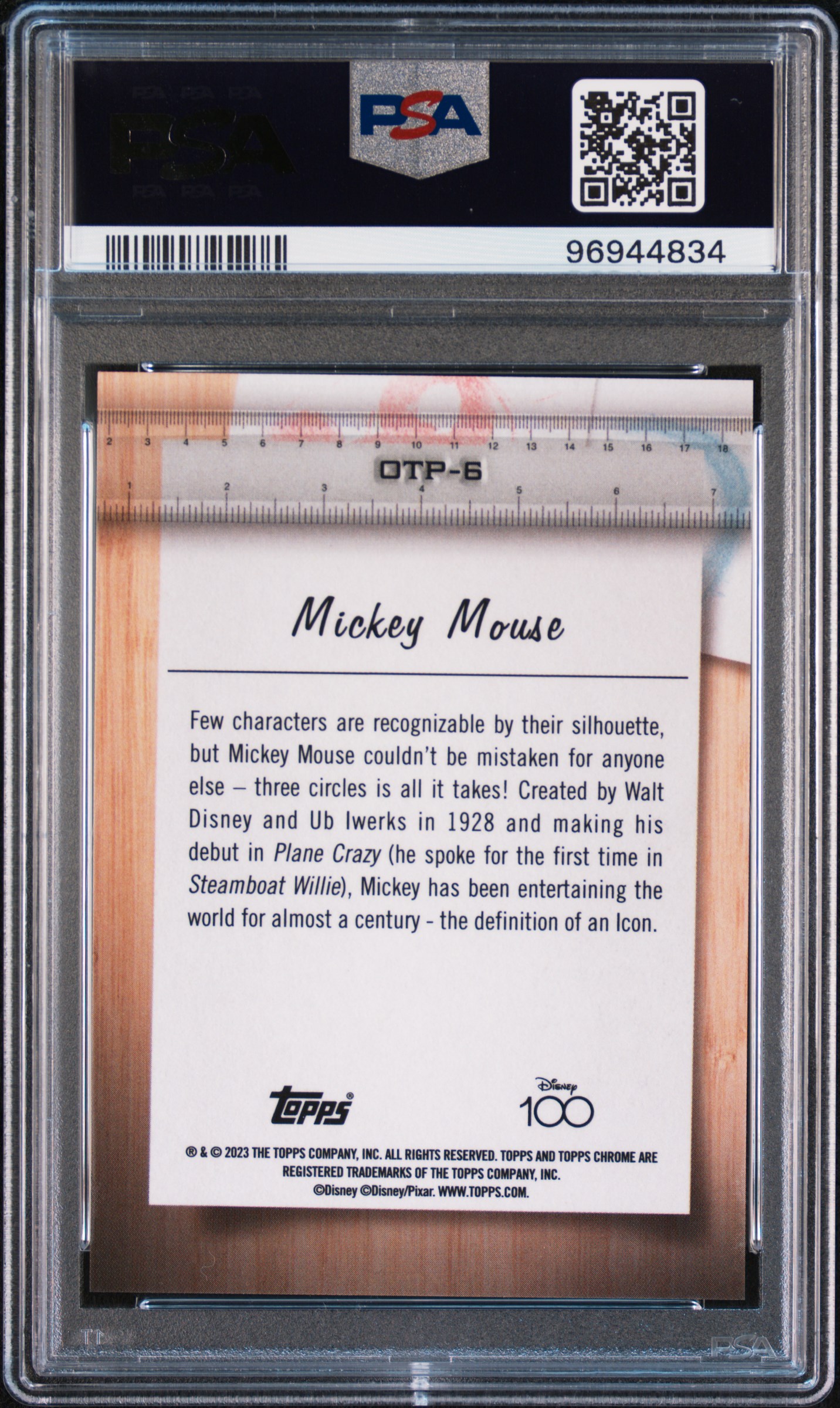 2023 Topps Chrome Disney100 Off The Page Mickey Mouse #Otp6 Gem Mt 10 back
