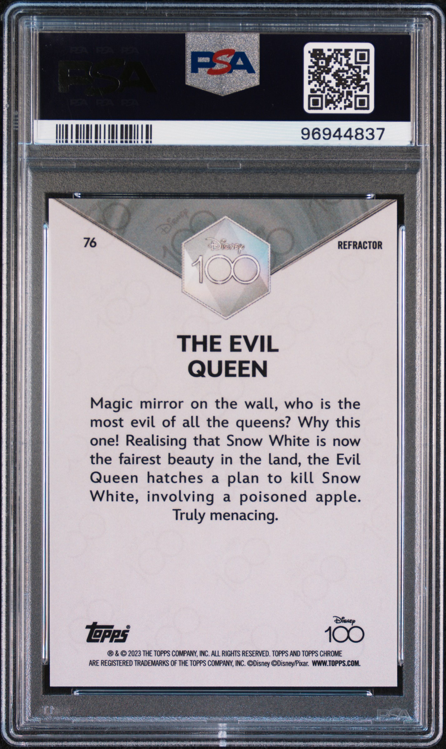 2023 Topps Chrome Disney100 The Evil Queen #76 (Refractor) Mint 9 back