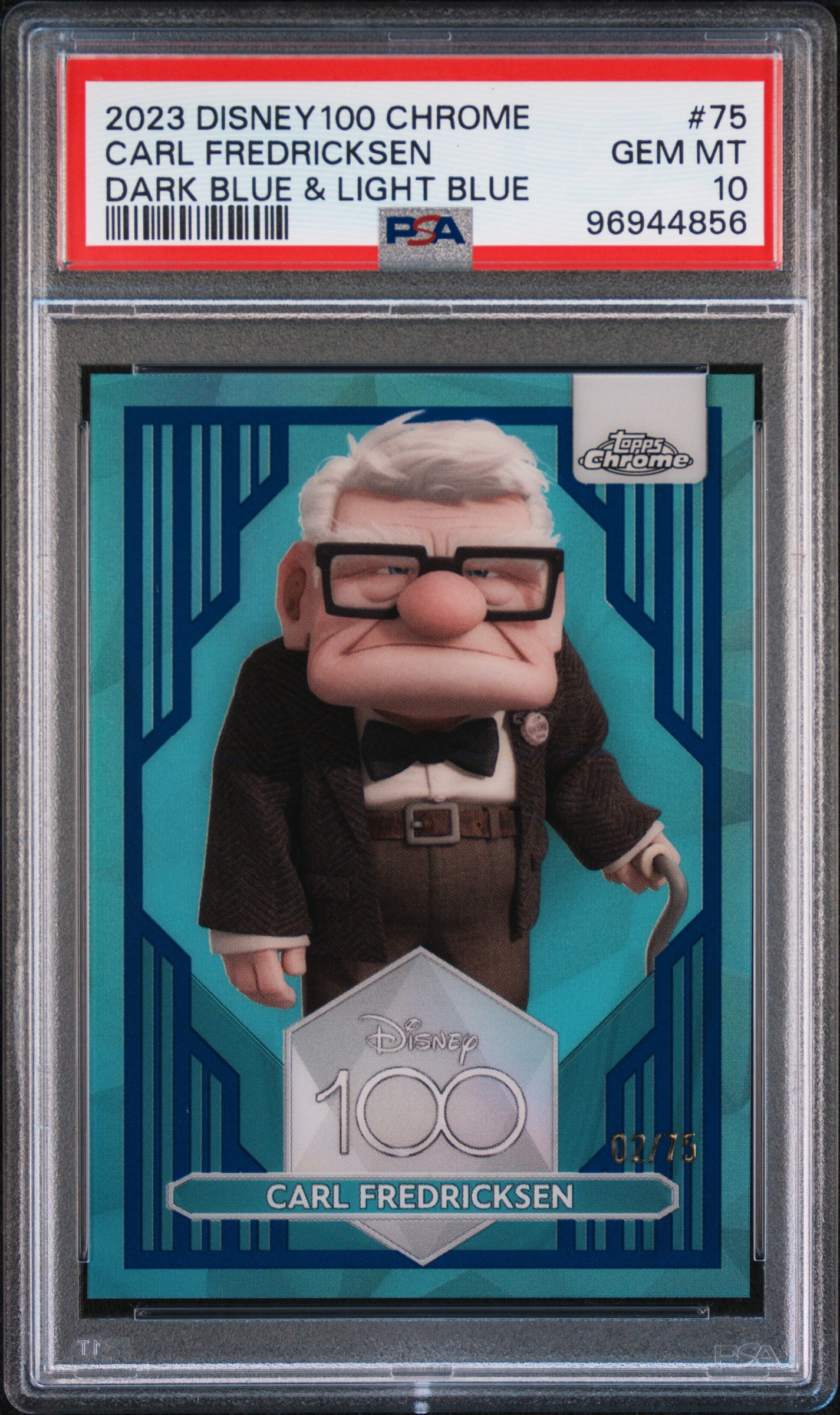 2023 Topps Chrome Disney100 Carl Fredricksen #75 (Dark Blue & Light Blue Ref) Gem Mt 10 front