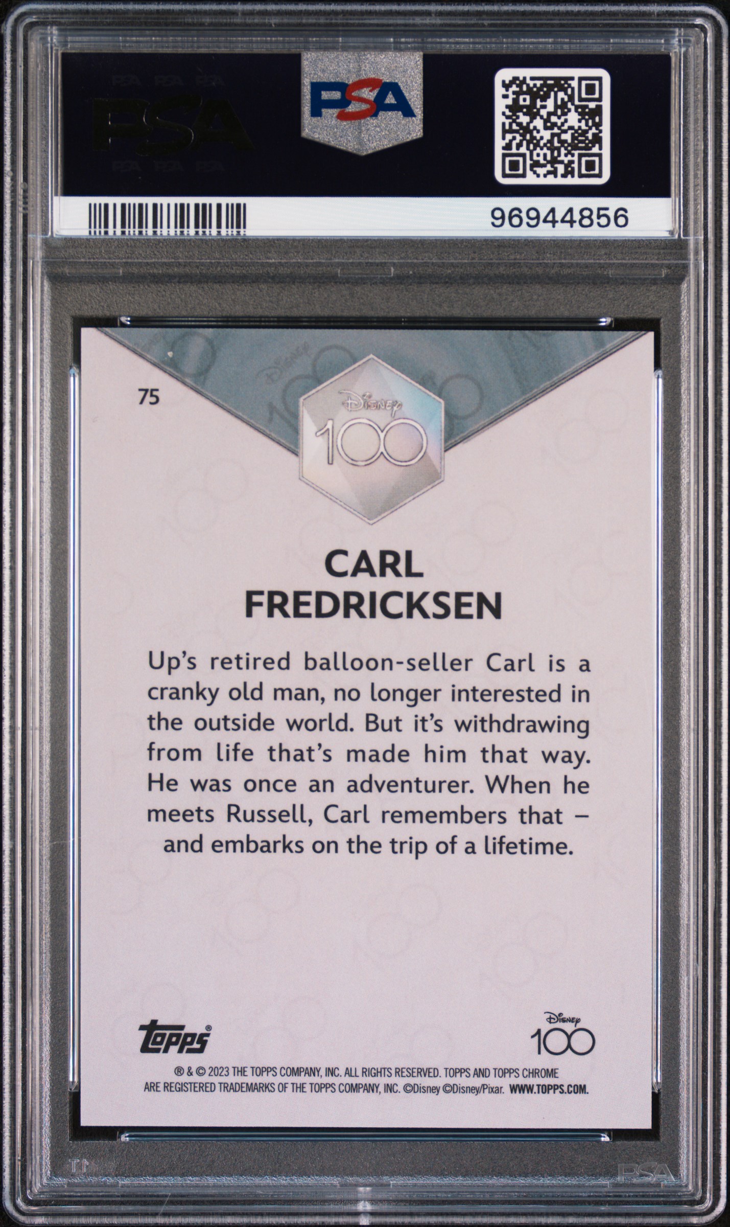 2023 Topps Chrome Disney100 Carl Fredricksen #75 (Dark Blue & Light Blue Ref) Gem Mt 10 back