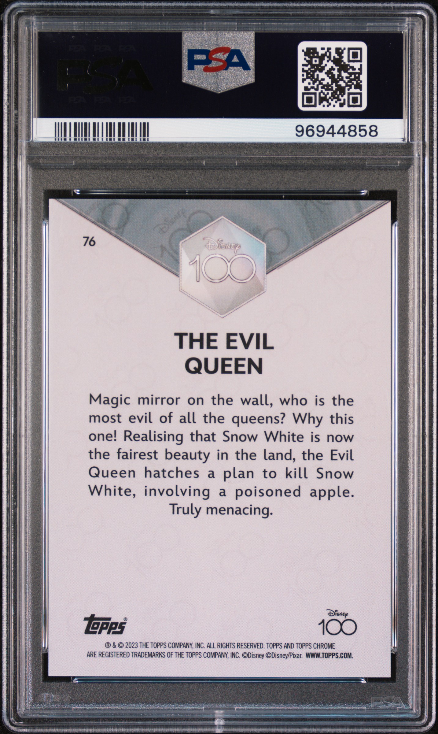2023 Topps Chrome Disney100 The Evil Queen #76 (Dark Blue & Light Blue Ref) Gem Mt 10 back