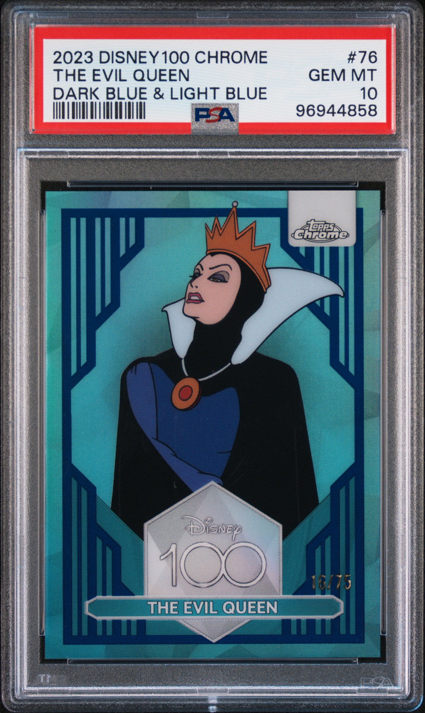 2023 Topps Chrome Disney100 The Evil Queen #76 (Dark Blue & Light Blue Ref) Gem Mt 10 front