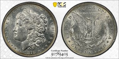 1878 8TF $1 VAM 6, Pierced Eyelid AU55