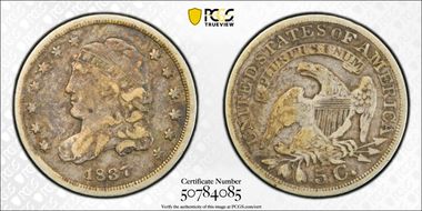 1837 H10C Capped Bust, Large 5C VF20