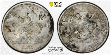 1875-S/CC T$1 FS-502, C-7.1 OMM Chopmarked N1