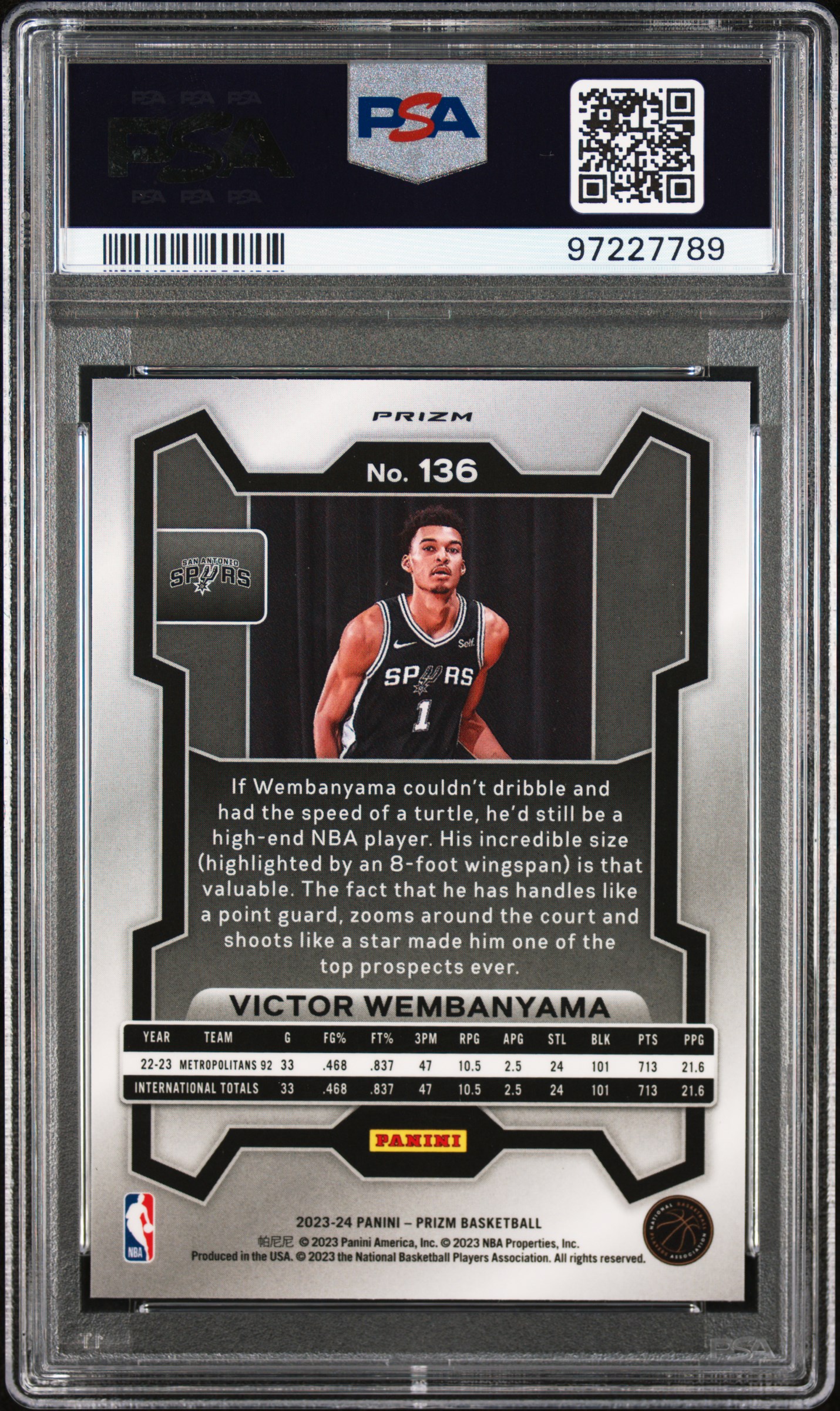 2023 Panini Prizm Victor Wembanyama #136 (Red Ice) Gem Mt 10 back