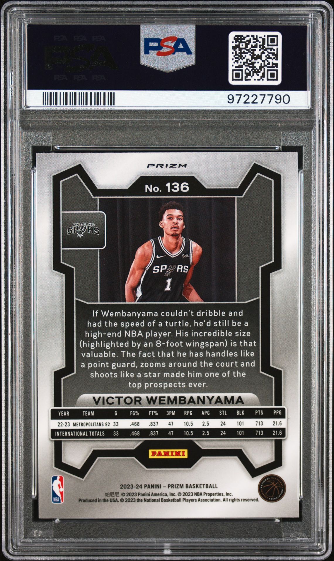 2023 Panini Prizm Victor Wembanyama #136 (Red Ice) Gem Mt 10 back