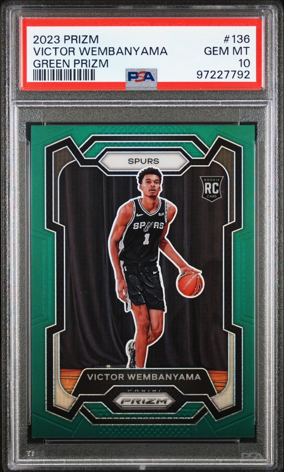 2023 Panini Prizm Victor Wembanyama #136 (Green Prizm) Gem Mt 10 front