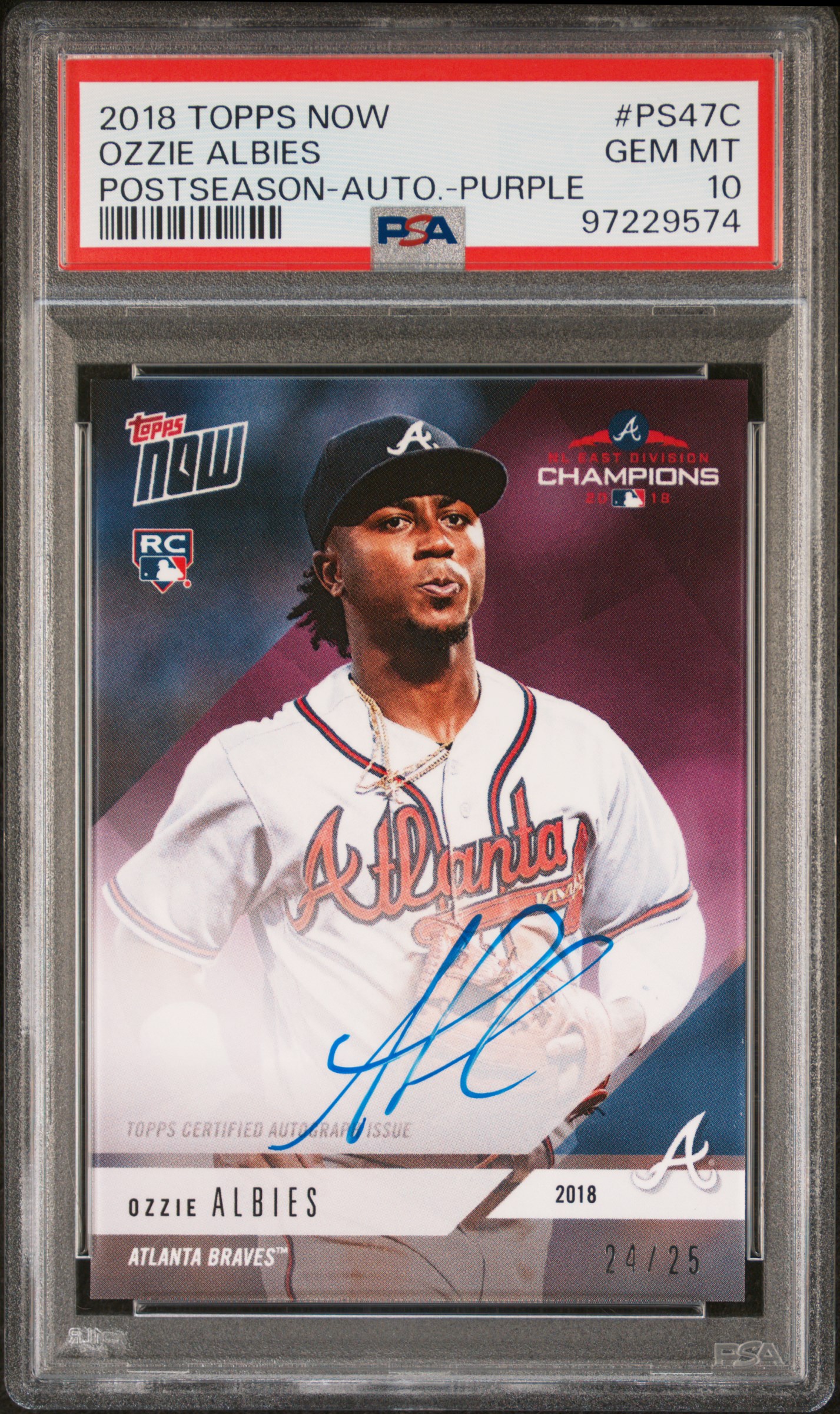 2018 Topps Now Postseason Ozzie Albies Autograph-Purple #PS47C PSA 10