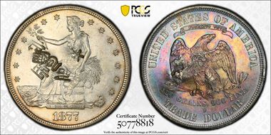 1877-S T$1 Chopmarked AU58
