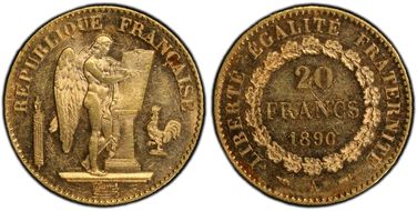 1890-A 20 Fr Gad-1063 F-533 MS62