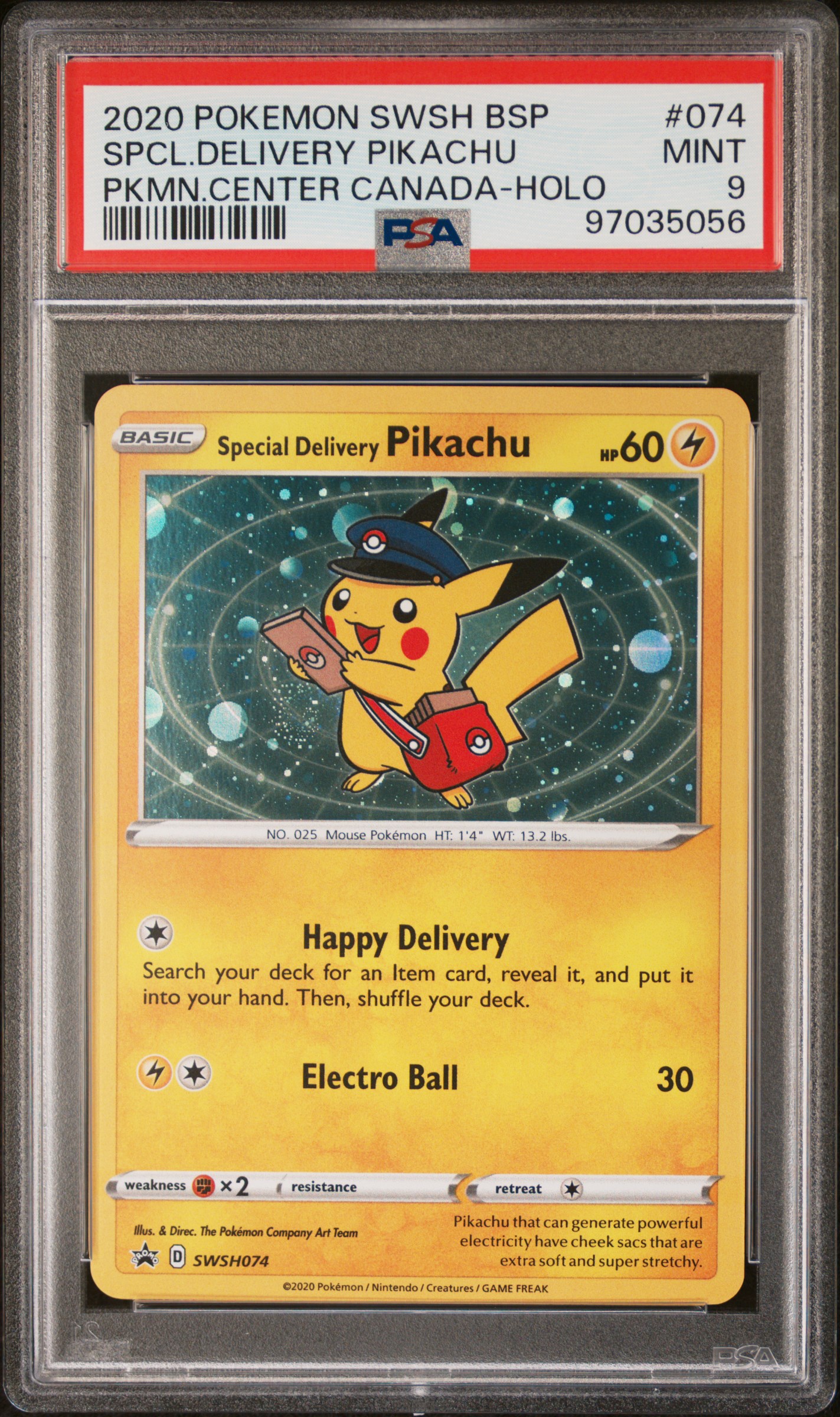 2020 Pokemon Swsh Black Star Promo Spcl.delivery Pikachu #074 (Pkmn.center Canada-Holo) Mint 9 front