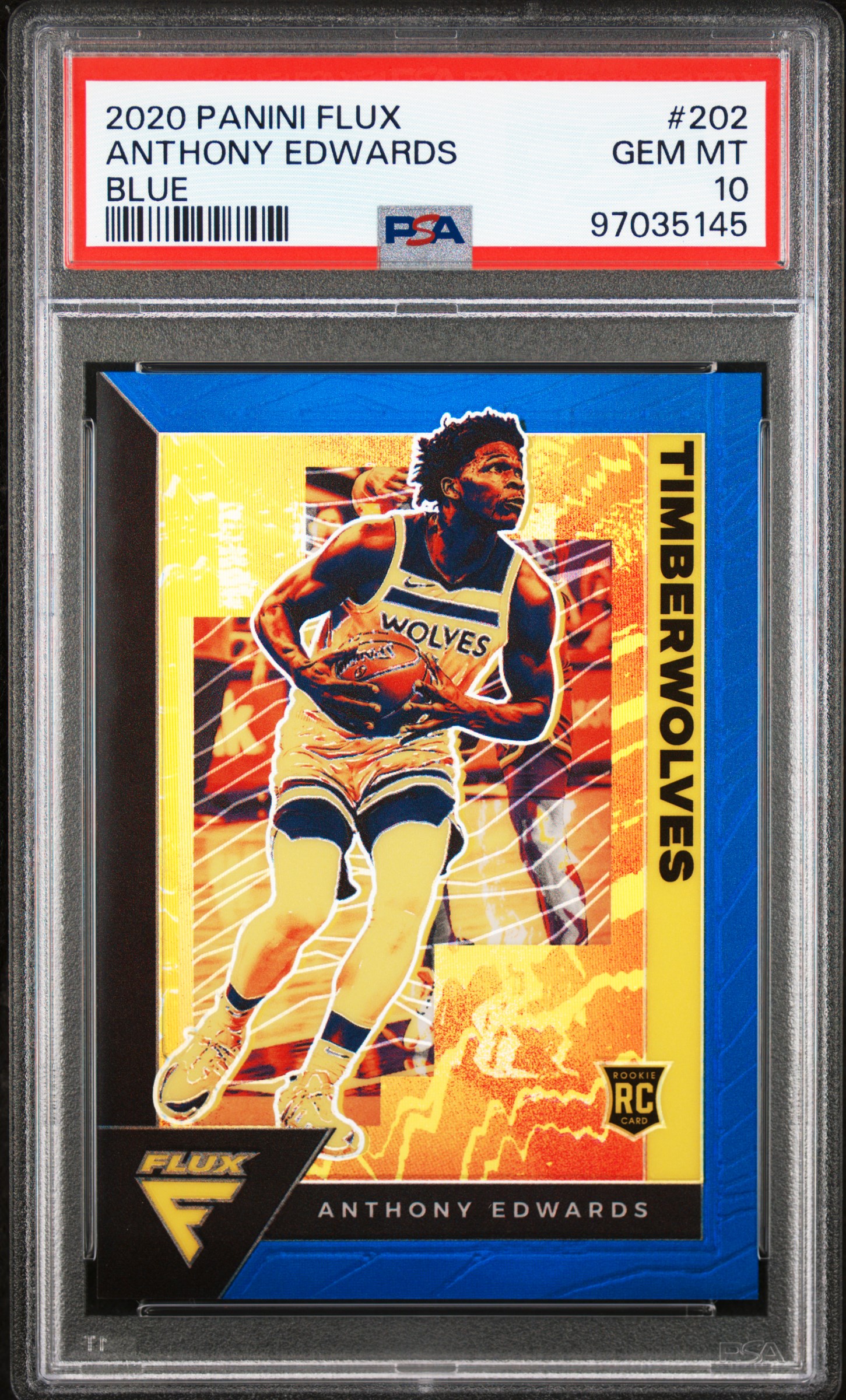 2020 Panini Flux Anthony Edwards #202 (Blue) Gem Mt 10 front