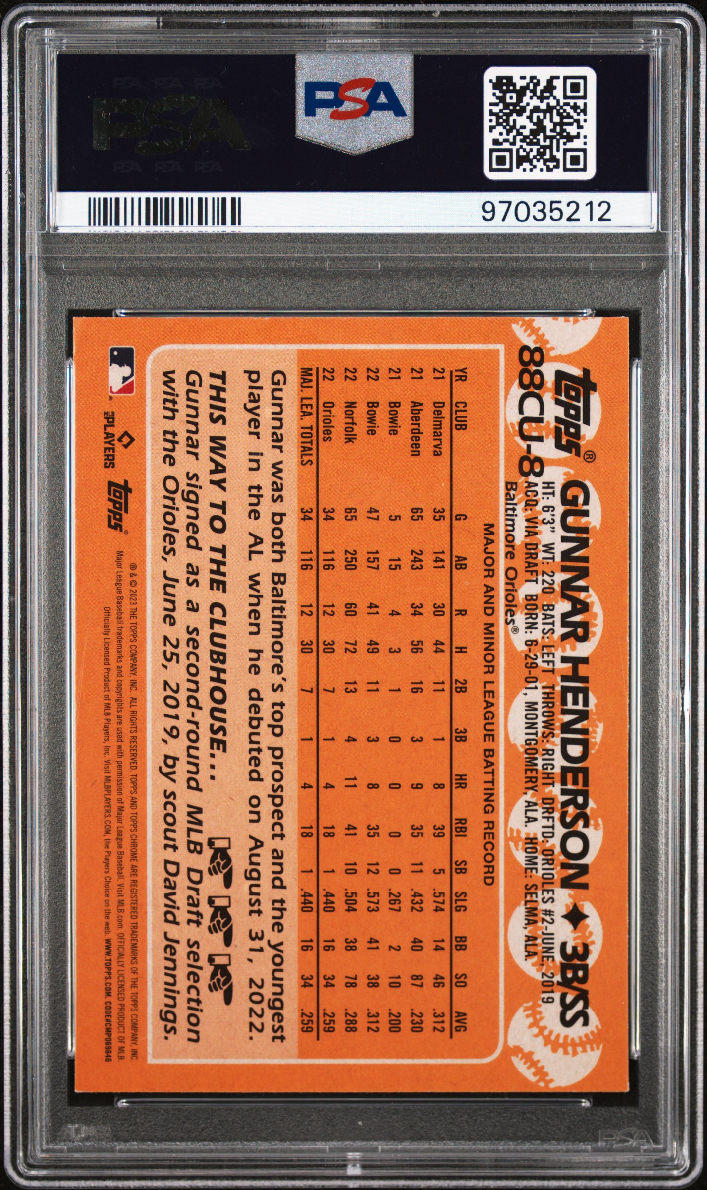 2023 Topps Chrome Update 1988 Topps Baseball Gunnar Henderson #88Cu8 Mint 9 back