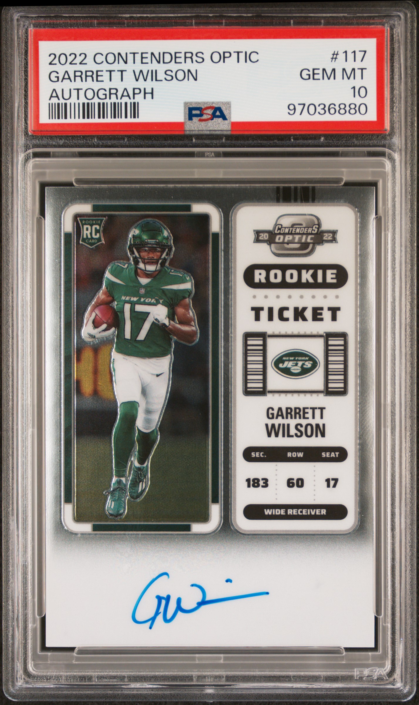 2022 Panini Contenders Optic Garrett Wilson #117 (Autograph) Gem Mt 10 front