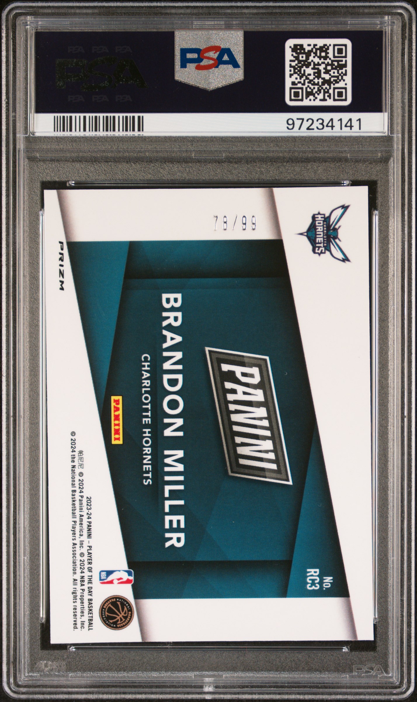 2023 Panini Nba Player Of The Day Marketing Insert Brandon Miller #Rc3 Gem Mt 10 back