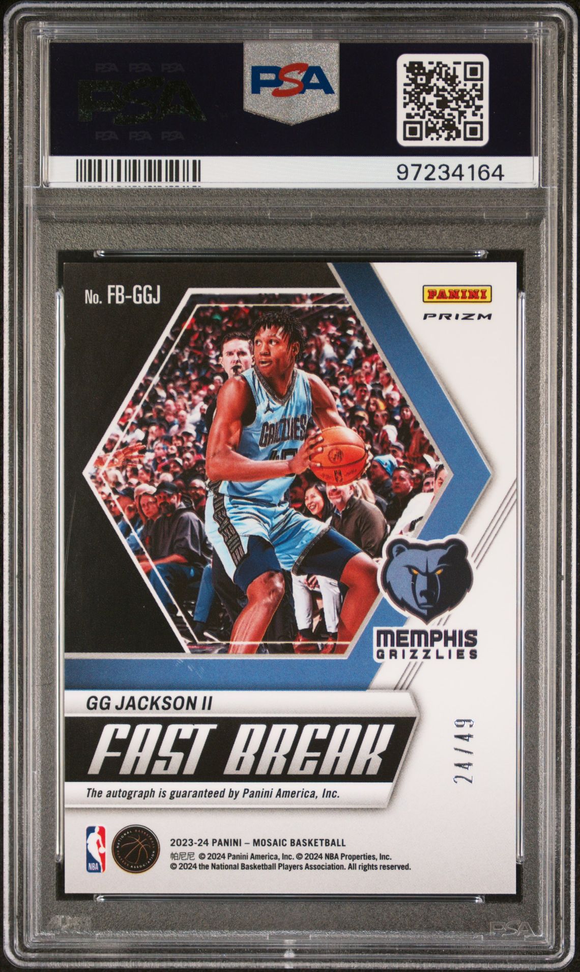 2023 Panini Mosaic Fast Break Autographs Gg Jackson Ii #Fbggj (Fast Break Autograph-Red) Mint 9 back