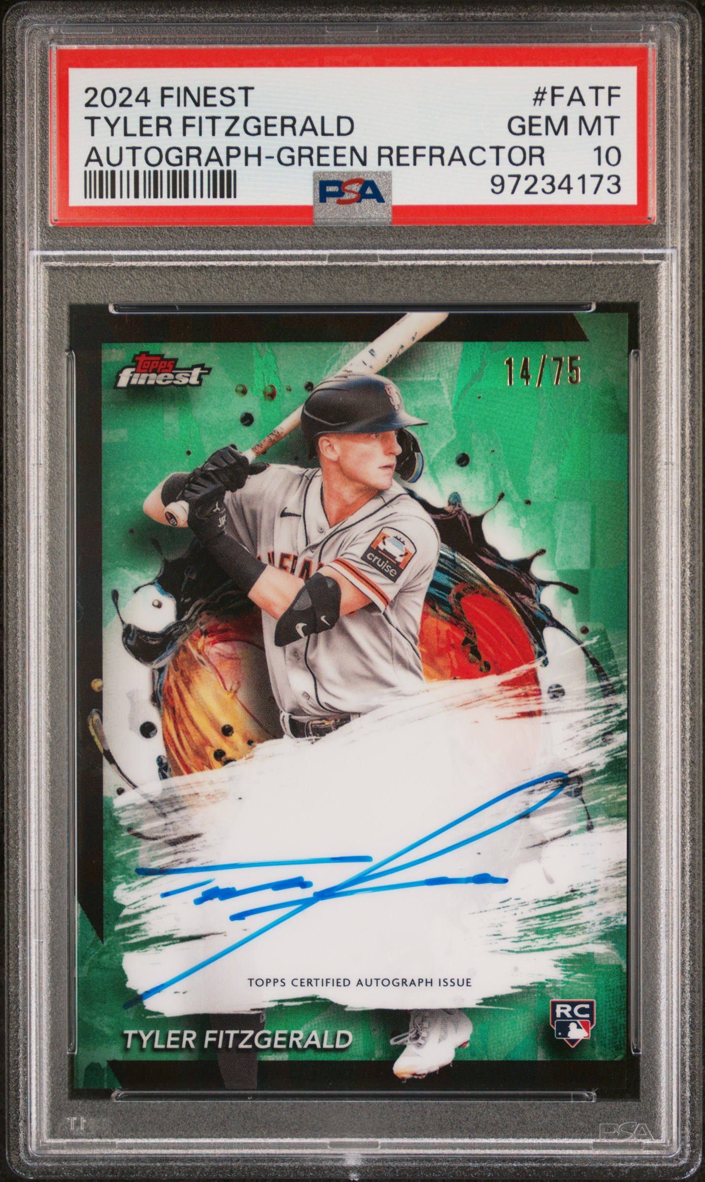 2024 Topps Finest Finest Autographs Tyler Fitzgerald #Fatf (Autograph-Green Refractor) Gem Mt 10 front