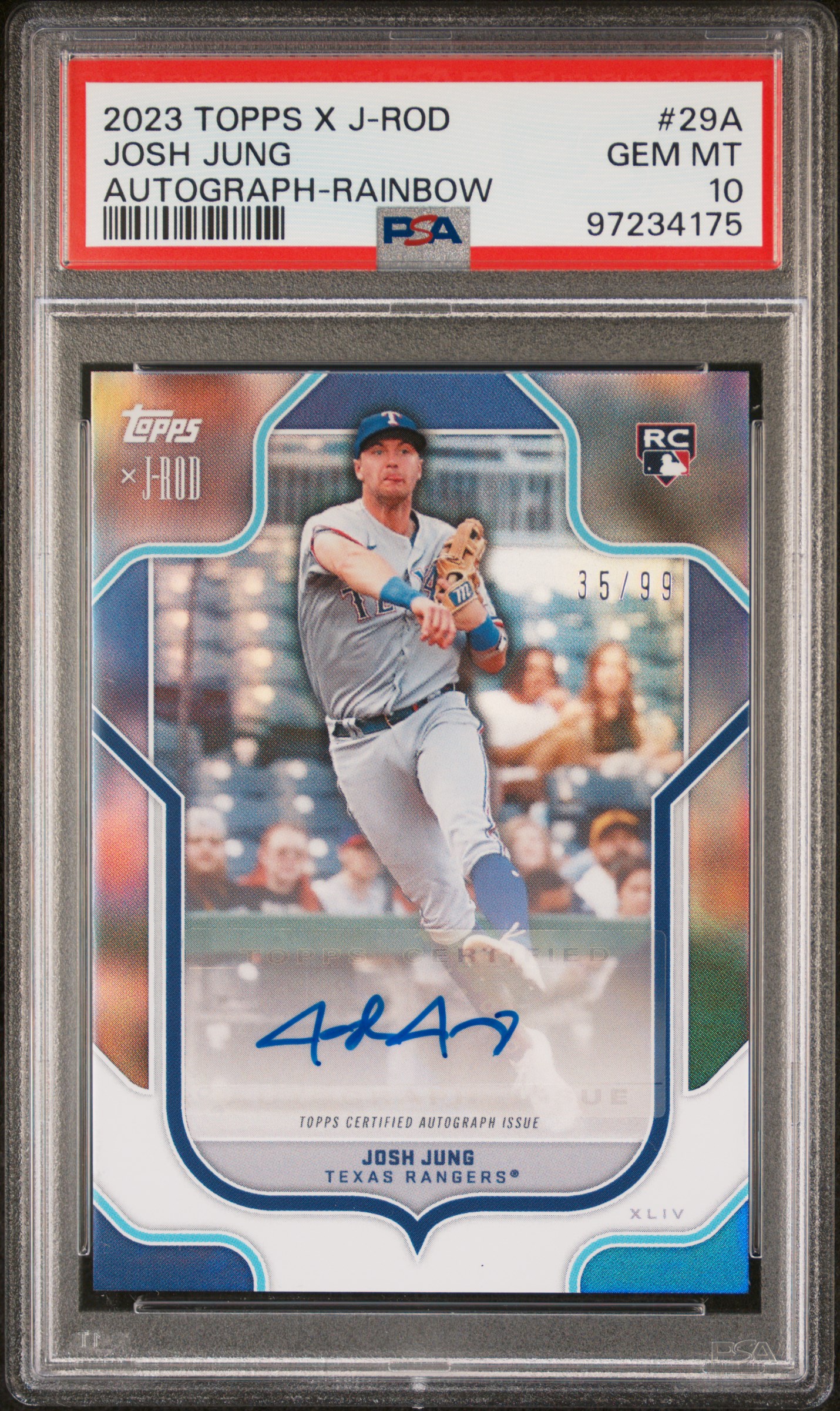 2023 Topps X Julio Rodriguez Show Out Collection Josh Jung #29A (Autograph-Rainbow) Gem Mt 10 front
