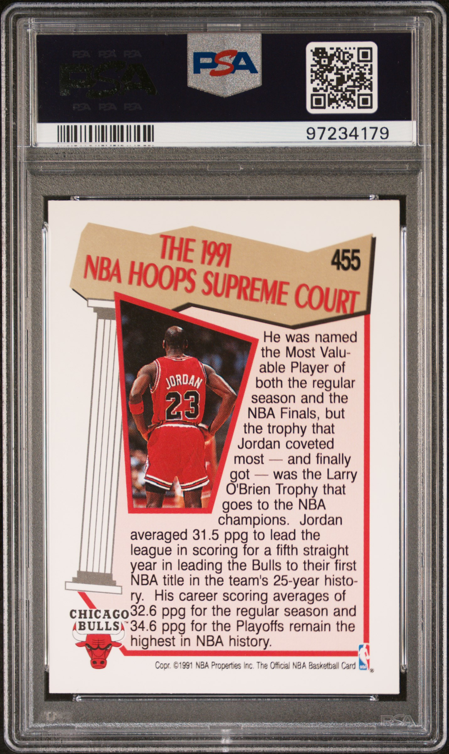 1991 Hoops Michael Jordan #455 Gem Mt 10 back
