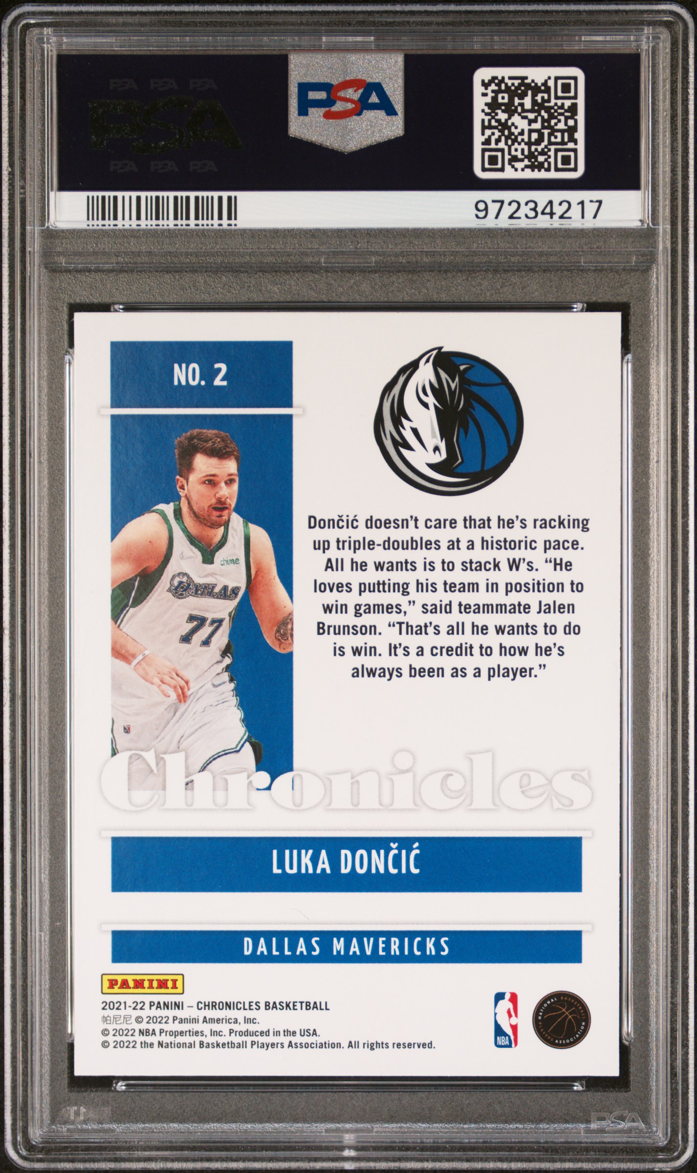 2021 Panini Chronicles Luka Doncic #2 (Green Ice) Gem Mt 10 back
