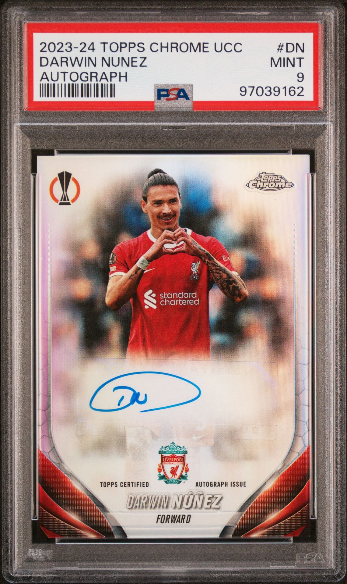 2023-24 Topps Chrome Uefa Club Competitions Chrome Autographs Darwin Nunez #Dn Mint 9 front
