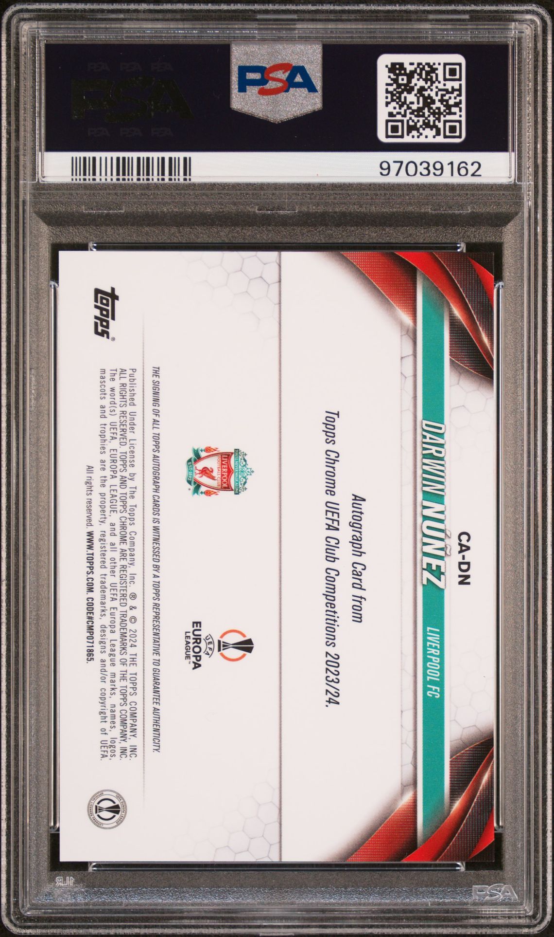 2023-24 Topps Chrome Uefa Club Competitions Chrome Autographs Darwin Nunez #Dn Mint 9 back