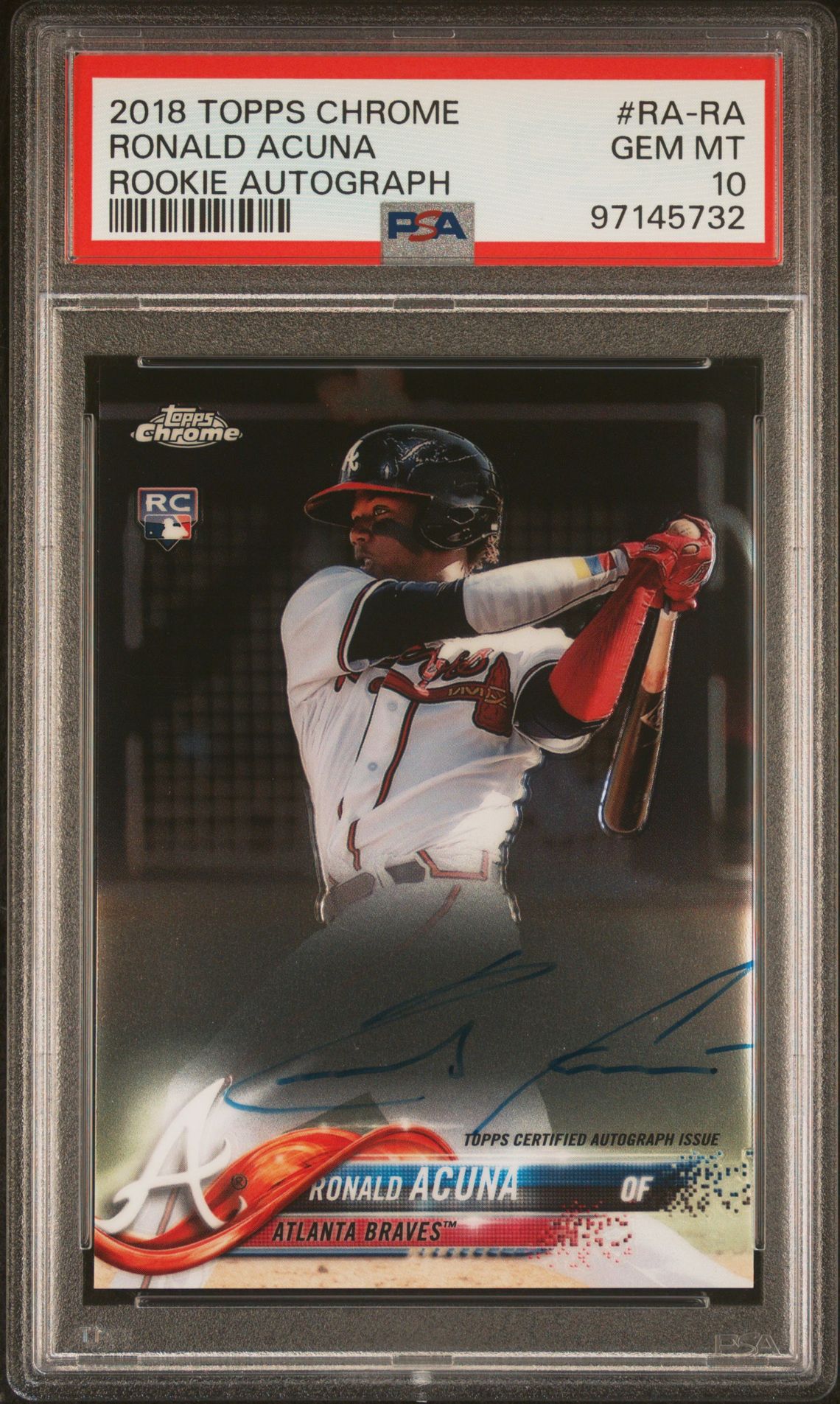 2018 Topps TOPPS CHROME ROOKIE AUTOGRAPH ROOKIE AUTOGRAPH #RA-RA Ronald Acuna front
