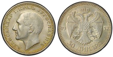 1932 50 Din Belgrade KM-16  Ag AU58